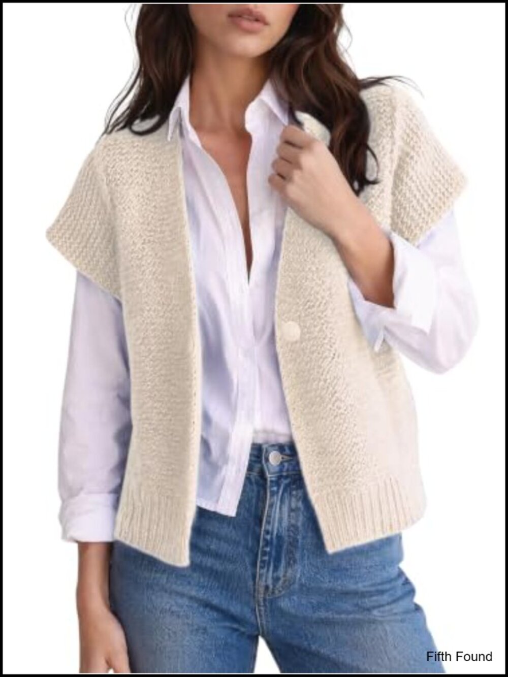 Cropped Knit Sweater Vest V-Neck Short Sleeve Cardigan